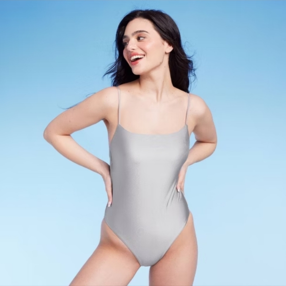 Women's Square Neck High Leg Cheeky One Piece Swimsuit Size MEDIUM